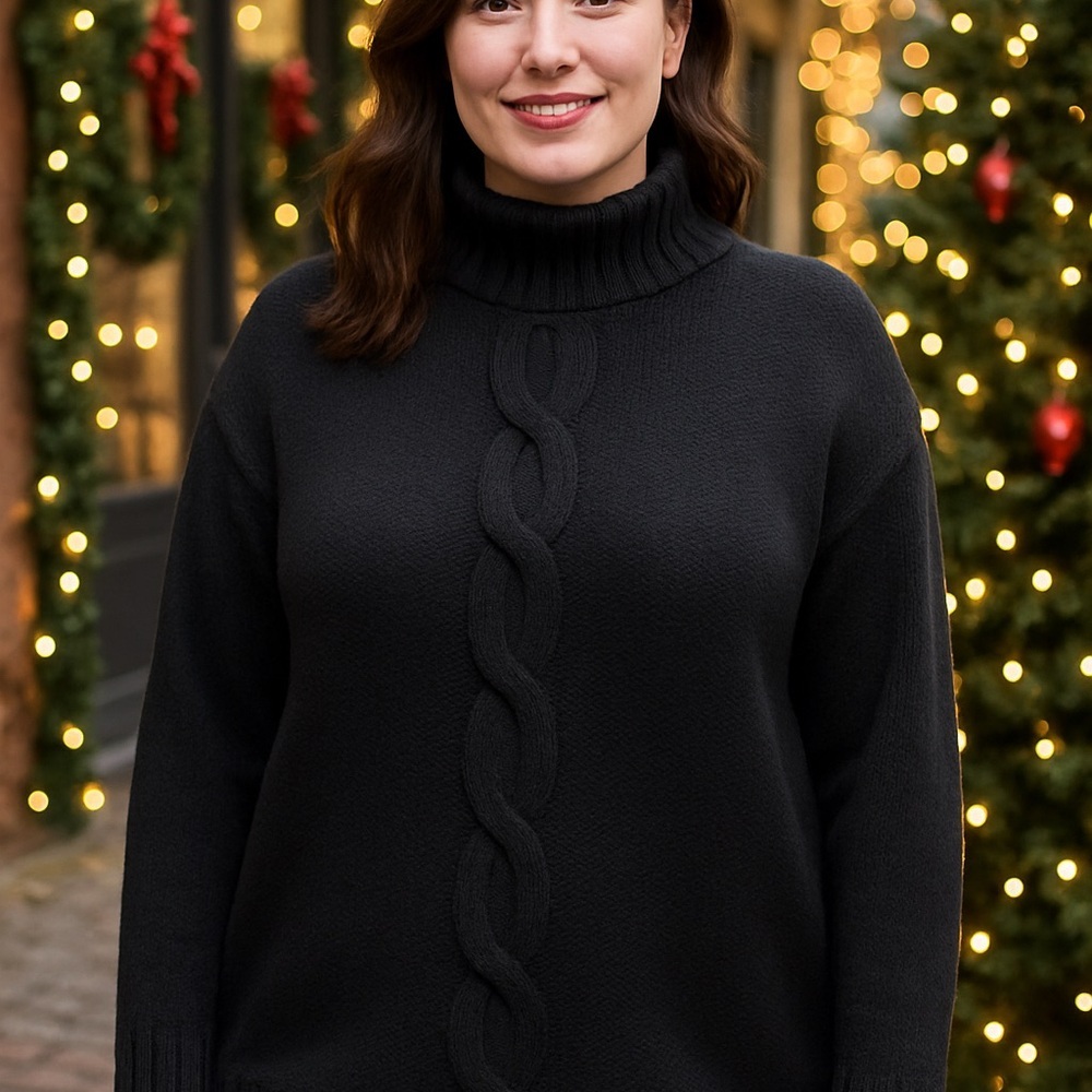 Stitches In Time Black Cable Knit Mock Neck Sweater – Women’s 2X‎ whimsy goth